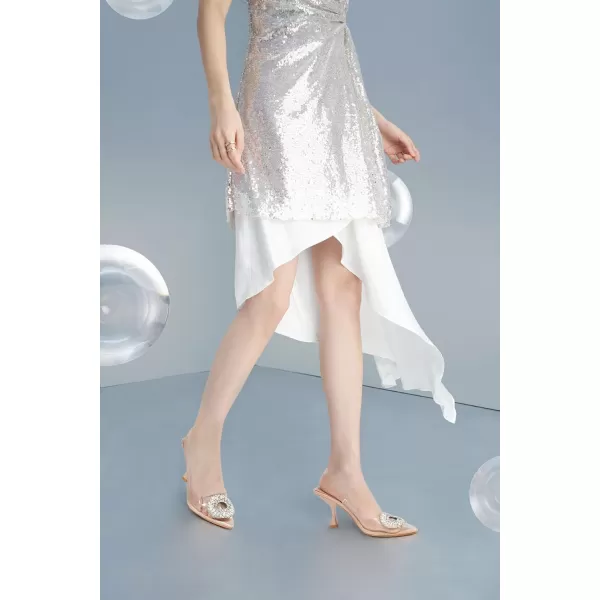 JENN ARDOR Slingback Pumps Pointed Closed Toe Transparent Heels with Rhinestones Comfortable Clear Stiletto Strappy High Heeled Sandals Wedding Dress Shoes for WomenBeige