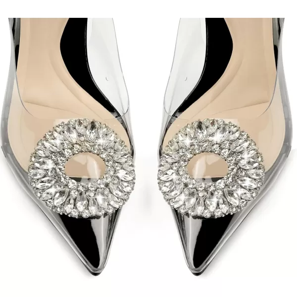 JENN ARDOR Slingback Pumps Pointed Closed Toe Transparent Heels with Rhinestones Comfortable Clear Stiletto Strappy High Heeled Sandals Wedding Dress Shoes for WomenBlack