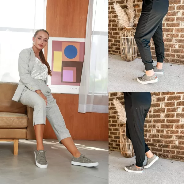 JENN ARDOR Slip On Canvas Shoes for Women Low Top Fashion Sneakers Comfortable Walking FlatsAgrey