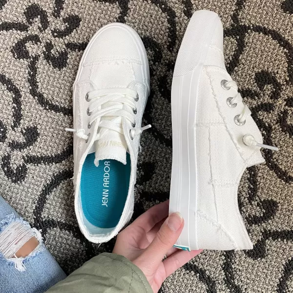 JENN ARDOR Slip On Canvas Shoes for Women Low Top Fashion Sneakers Comfortable Walking FlatsAmilky White