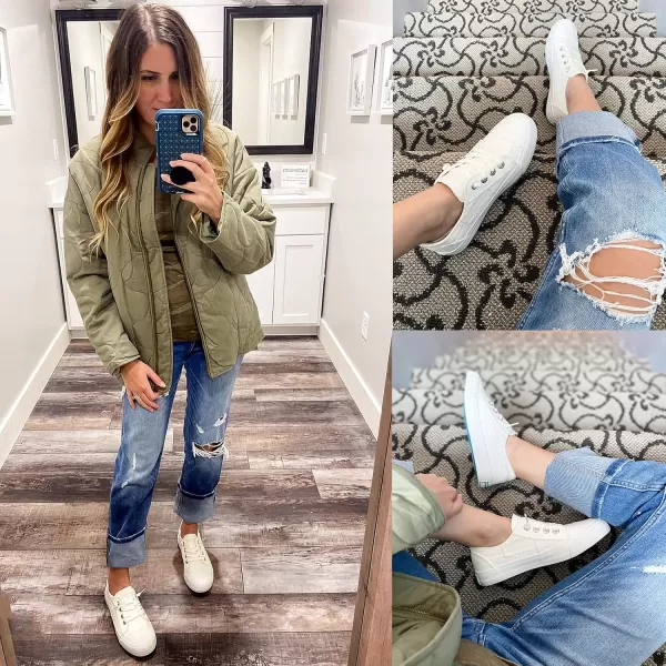 JENN ARDOR Slip On Canvas Shoes for Women Low Top Fashion Sneakers Comfortable Walking FlatsAmilky White