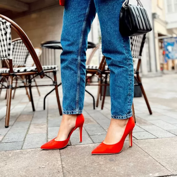 JENN ARDOR Stiletto High Heel Shoes for Women Pointed Closed Toe Classic Slip On Dress PumpsRed