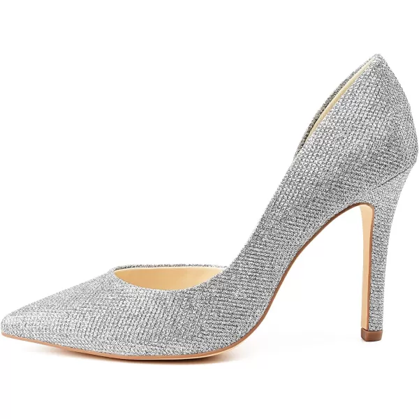 JENN ARDOR Stiletto High Heel Shoes for Women Pointed Closed Toe Classic Slip On Dress PumpsSilver