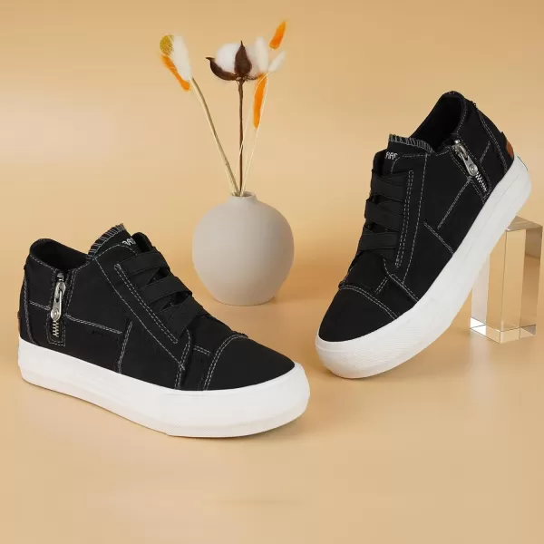JENN ARDOR Wedge Sneakers for Women Fashion Canvas Shoes Casual Platform Hidden Heel Womens Slip On Sneaker Non Slip Side ZipperBlack