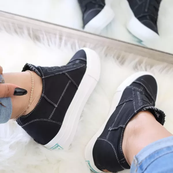 JENN ARDOR Wedge Sneakers for Women Fashion Canvas Shoes Casual Platform Hidden Heel Womens Slip On Sneaker Non Slip Side ZipperBlack
