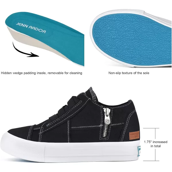 JENN ARDOR Wedge Sneakers for Women Fashion Canvas Shoes Casual Platform Hidden Heel Womens Slip On Sneaker Non Slip Side ZipperBlack