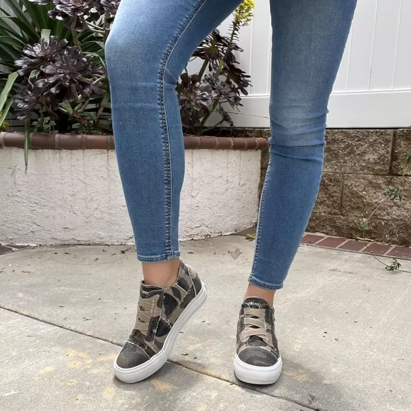 JENN ARDOR Wedge Sneakers for Women Fashion Canvas Shoes Casual Platform Hidden Heel Womens Slip On Sneaker Non Slip Side ZipperCamo
