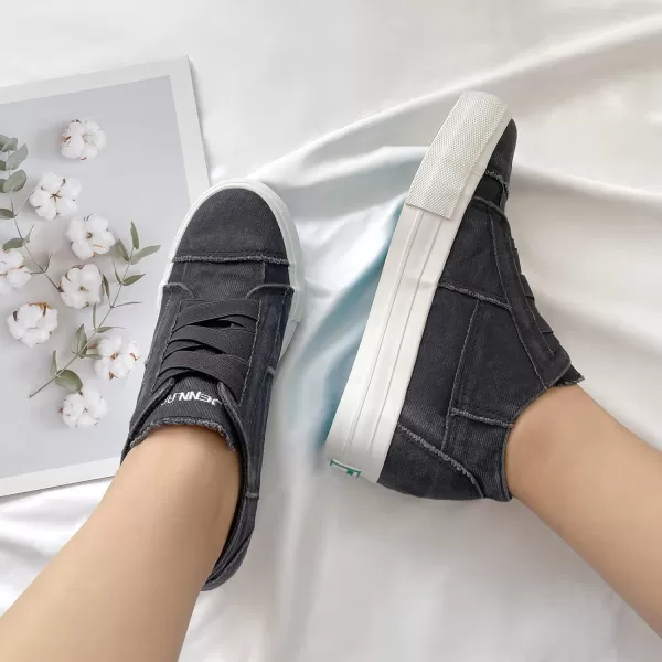 JENN ARDOR Wedge Sneakers for Women Fashion Canvas Shoes Casual Platform Hidden Heel Womens Slip On Sneaker Non Slip Side ZipperDark Grey