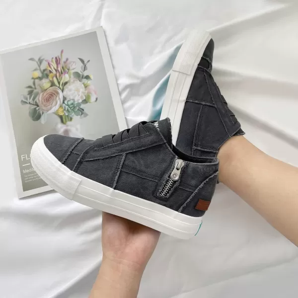 JENN ARDOR Wedge Sneakers for Women Fashion Canvas Shoes Casual Platform Hidden Heel Womens Slip On Sneaker Non Slip Side ZipperDark Grey