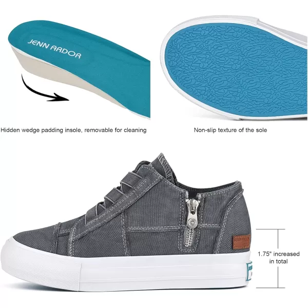 JENN ARDOR Wedge Sneakers for Women Fashion Canvas Shoes Casual Platform Hidden Heel Womens Slip On Sneaker Non Slip Side ZipperGrey