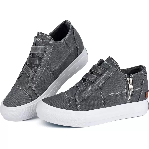JENN ARDOR Wedge Sneakers for Women Fashion Canvas Shoes Casual Platform Hidden Heel Womens Slip On Sneaker Non Slip Side ZipperGrey