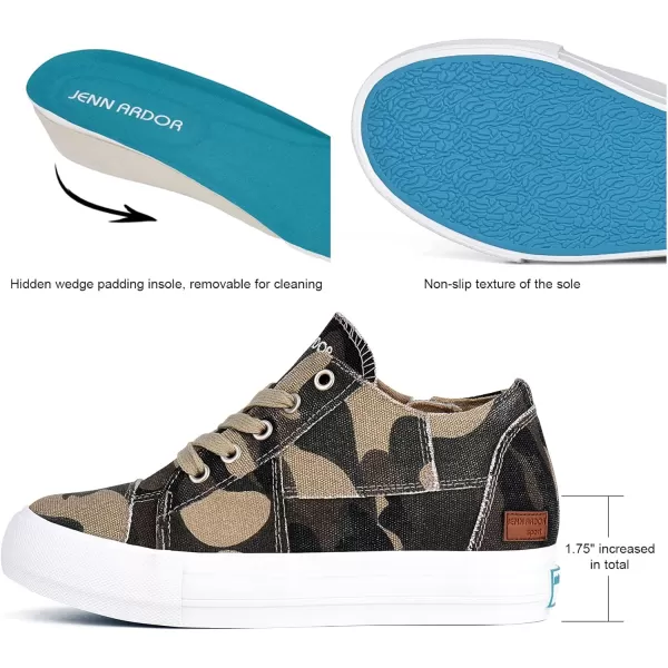 JENN ARDOR Wedge Sneakers for Women Fashion Canvas Shoes Casual Platform Hidden Heel Womens Slip On Sneaker Non Slip Side ZipperLace Camo