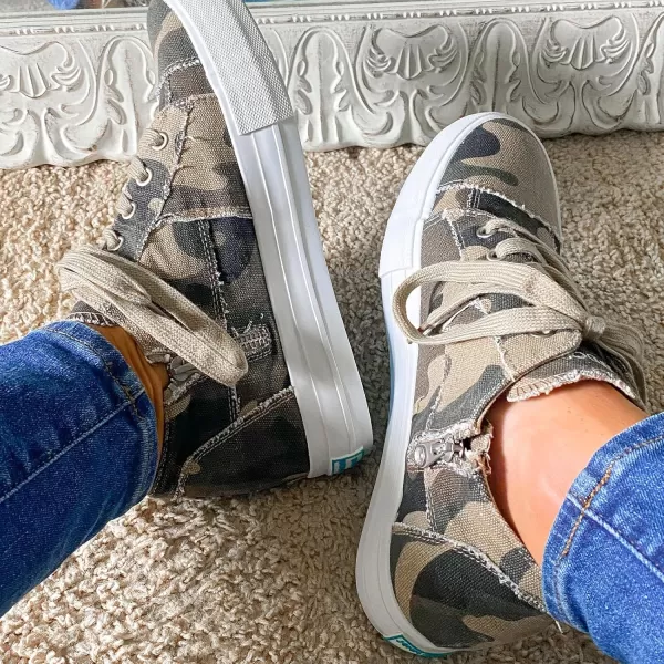 JENN ARDOR Wedge Sneakers for Women Fashion Canvas Shoes Casual Platform Hidden Heel Womens Slip On Sneaker Non Slip Side ZipperLace Camo
