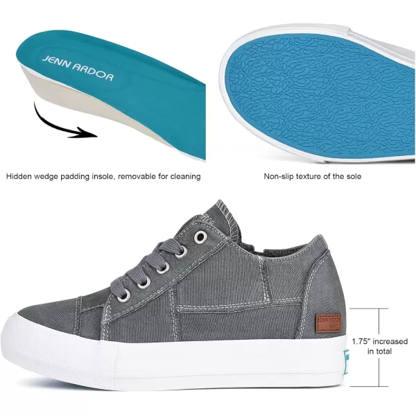 JENN ARDOR Wedge Sneakers for Women Fashion Canvas Shoes Casual Platform Hidden Heel Womens Slip On Sneaker Non Slip Side ZipperLace Grey