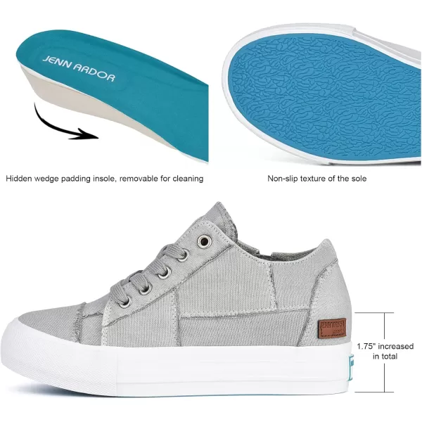 JENN ARDOR Wedge Sneakers for Women Fashion Canvas Shoes Casual Platform Hidden Heel Womens Slip On Sneaker Non Slip Side ZipperLace Light Grey