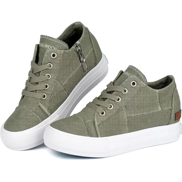 JENN ARDOR Wedge Sneakers for Women Fashion Canvas Shoes Casual Platform Hidden Heel Womens Slip On Sneaker Non Slip Side ZipperLace Olive