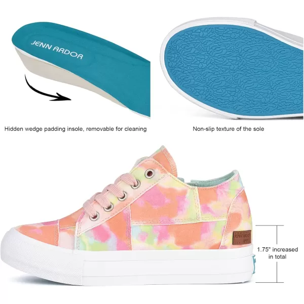 JENN ARDOR Wedge Sneakers for Women Fashion Canvas Shoes Casual Platform Hidden Heel Womens Slip On Sneaker Non Slip Side ZipperLace Orange