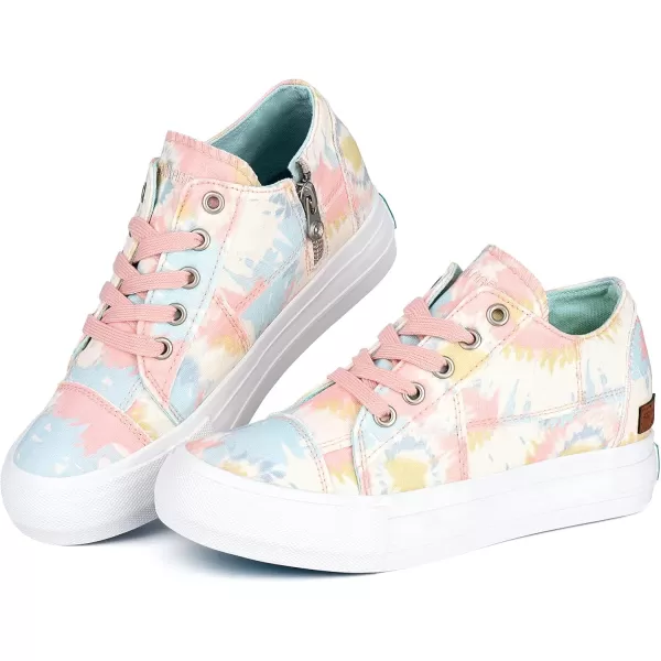 JENN ARDOR Wedge Sneakers for Women Fashion Canvas Shoes Casual Platform Hidden Heel Womens Slip On Sneaker Non Slip Side ZipperLace Pinkblue