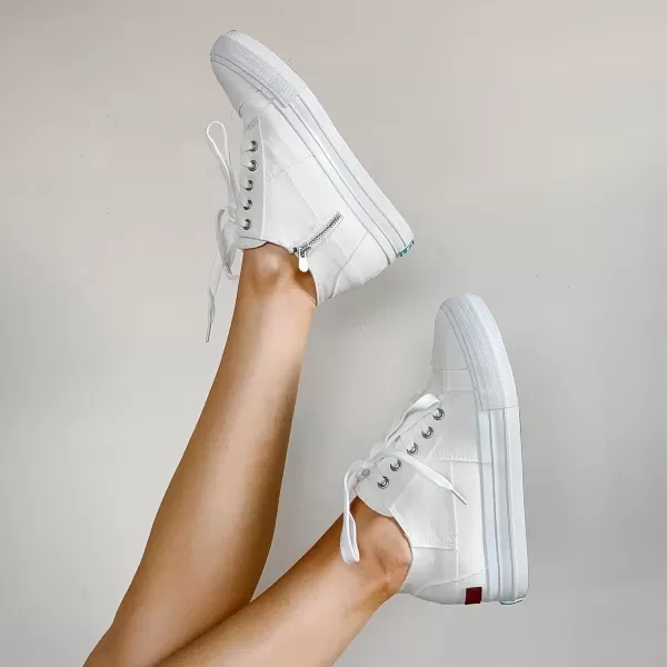 JENN ARDOR Wedge Sneakers for Women Fashion Canvas Shoes Casual Platform Hidden Heel Womens Slip On Sneaker Non Slip Side ZipperLace White