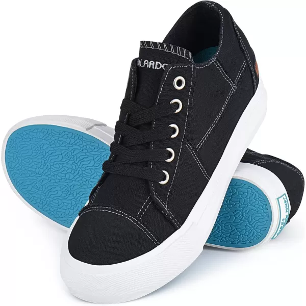 JENN ARDOR Wedge Sneakers for Women Fashion Canvas Shoes Casual Platform Hidden Heel Womens Slip On Sneaker Non Slip Side ZipperLaces Black
