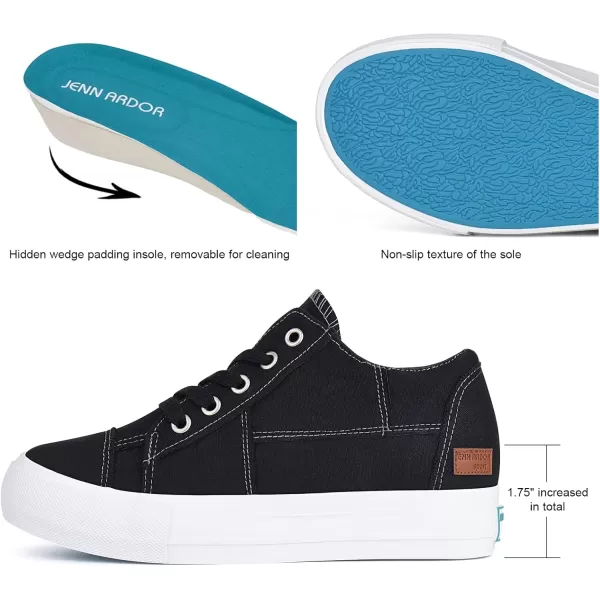 JENN ARDOR Wedge Sneakers for Women Fashion Canvas Shoes Casual Platform Hidden Heel Womens Slip On Sneaker Non Slip Side ZipperLaces Black