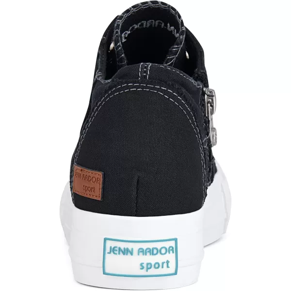 JENN ARDOR Wedge Sneakers for Women Fashion Canvas Shoes Casual Platform Hidden Heel Womens Slip On Sneaker Non Slip Side ZipperLaces Black