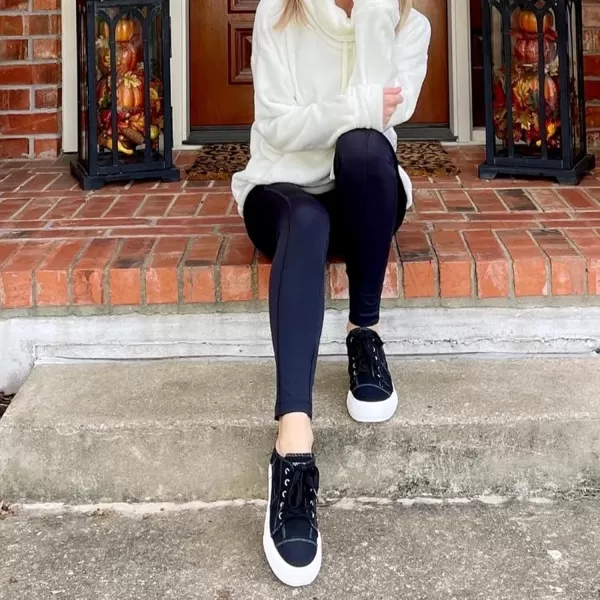 JENN ARDOR Wedge Sneakers for Women Fashion Canvas Shoes Casual Platform Hidden Heel Womens Slip On Sneaker Non Slip Side ZipperLaces Black