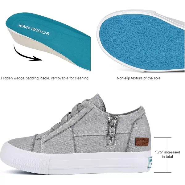 JENN ARDOR Wedge Sneakers for Women Fashion Canvas Shoes Casual Platform Hidden Heel Womens Slip On Sneaker Non Slip Side ZipperLight Grey