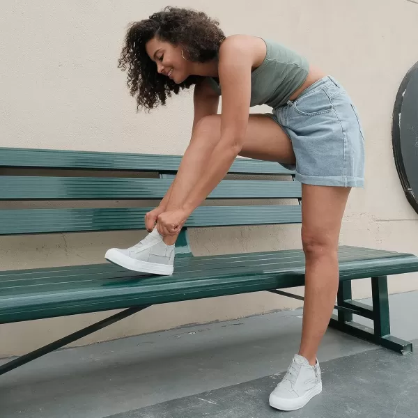 JENN ARDOR Wedge Sneakers for Women Fashion Canvas Shoes Casual Platform Hidden Heel Womens Slip On Sneaker Non Slip Side ZipperLight Grey