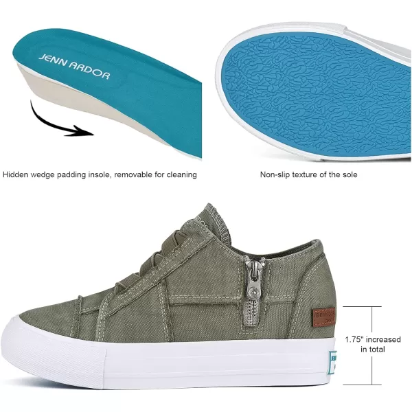 JENN ARDOR Wedge Sneakers for Women Fashion Canvas Shoes Casual Platform Hidden Heel Womens Slip On Sneaker Non Slip Side ZipperOlive