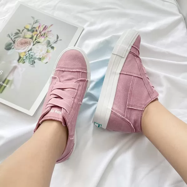 JENN ARDOR Wedge Sneakers for Women Fashion Canvas Shoes Casual Platform Hidden Heel Womens Slip On Sneaker Non Slip Side ZipperPink