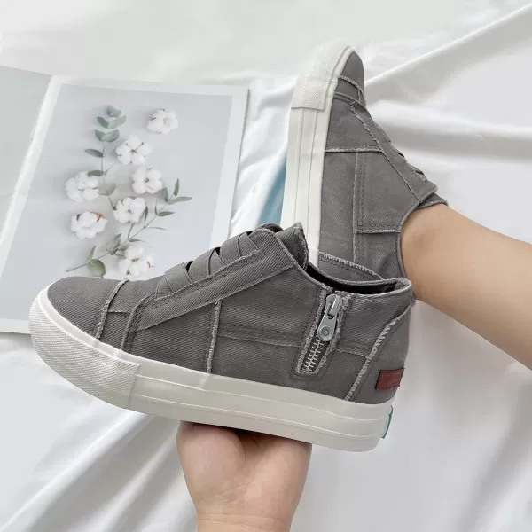JENN ARDOR Wedge Sneakers for Women Fashion Canvas Shoes Casual Platform Hidden Heel Womens Slip On Sneaker Non Slip Side ZipperWarm Grey