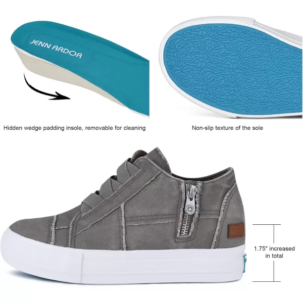 JENN ARDOR Wedge Sneakers for Women Fashion Canvas Shoes Casual Platform Hidden Heel Womens Slip On Sneaker Non Slip Side ZipperWarm Grey