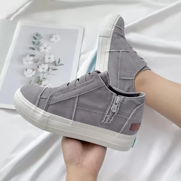 JENN ARDOR Wedge Sneakers for Women Fashion Canvas Shoes Casual Platform Hidden Heel Womens Slip On Sneaker Non Slip Side ZipperWarm Light Grey