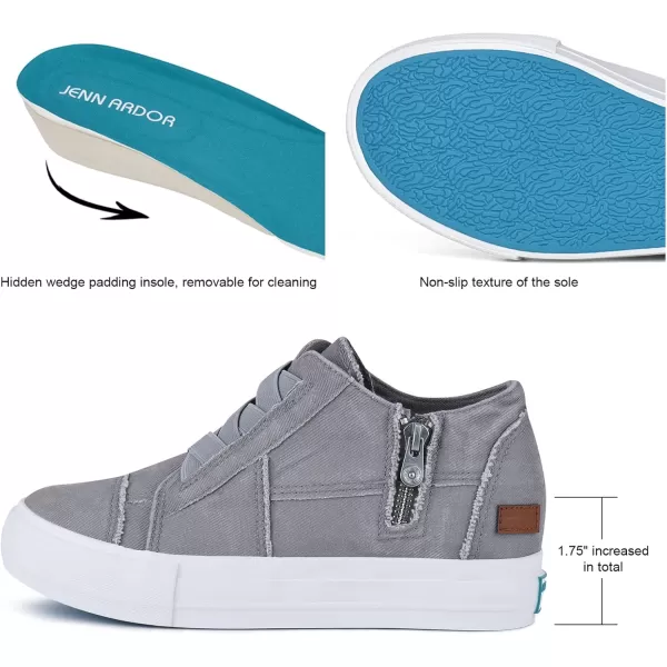 JENN ARDOR Wedge Sneakers for Women Fashion Canvas Shoes Casual Platform Hidden Heel Womens Slip On Sneaker Non Slip Side ZipperWarm Light Grey