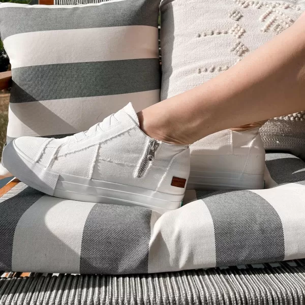 JENN ARDOR Wedge Sneakers for Women Fashion Canvas Shoes Casual Platform Hidden Heel Womens Slip On Sneaker Non Slip Side ZipperWarm White