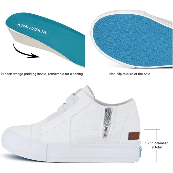 JENN ARDOR Wedge Sneakers for Women Fashion Canvas Shoes Casual Platform Hidden Heel Womens Slip On Sneaker Non Slip Side ZipperWarm White
