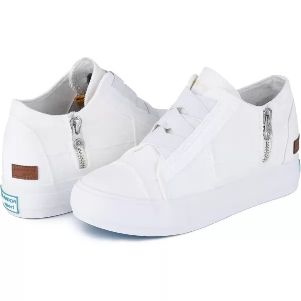 JENN ARDOR Wedge Sneakers for Women Fashion Canvas Shoes Casual Platform Hidden Heel Womens Slip On Sneaker Non Slip Side ZipperWarm White
