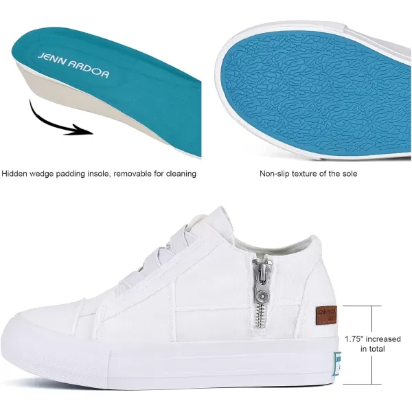 JENN ARDOR Wedge Sneakers for Women Fashion Canvas Shoes Casual Platform Hidden Heel Womens Slip On Sneaker Non Slip Side ZipperWhite