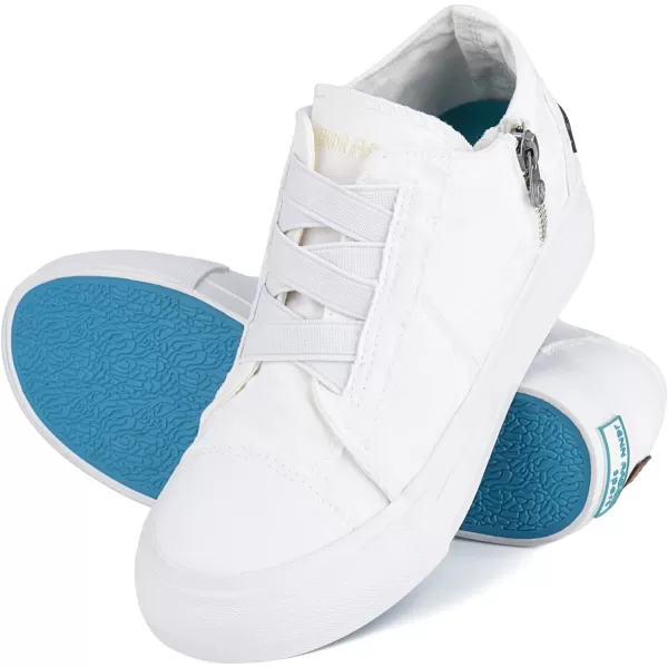 JENN ARDOR Wedge Sneakers for Women Fashion Canvas Shoes Casual Platform Hidden Heel Womens Slip On Sneaker Non Slip Side ZipperWhite