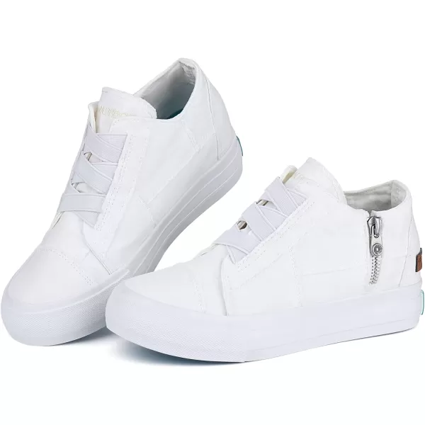 JENN ARDOR Wedge Sneakers for Women Fashion Canvas Shoes Casual Platform Hidden Heel Womens Slip On Sneaker Non Slip Side ZipperWhite