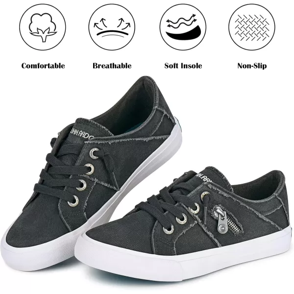 JENN ARDOR Women Sneakers Low Top Slip On Fashion Shoes Lace up Canvas Flats Walking Running ShoesDark Grey
