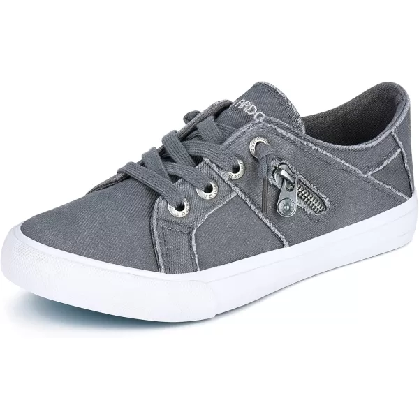 JENN ARDOR Women Sneakers Low Top Slip On Fashion Shoes Lace up Canvas Flats Walking Running ShoesLight Grey