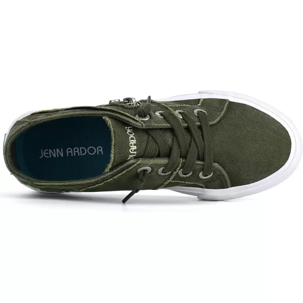 JENN ARDOR Women Sneakers Low Top Slip On Fashion Shoes Lace up Canvas Flats Walking Running ShoesOlive