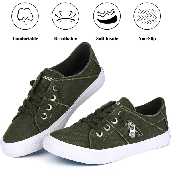 JENN ARDOR Women Sneakers Low Top Slip On Fashion Shoes Lace up Canvas Flats Walking Running ShoesOlive
