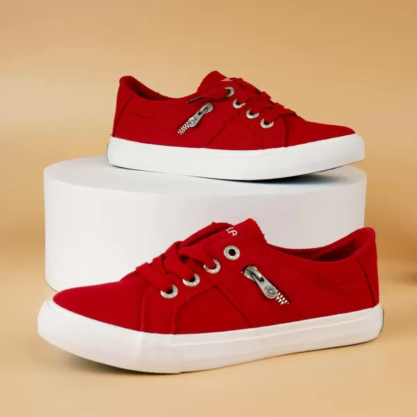 JENN ARDOR Women Sneakers Low Top Slip On Fashion Shoes Lace up Canvas Flats Walking Running ShoesRed
