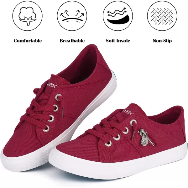 JENN ARDOR Women Sneakers Low Top Slip On Fashion Shoes Lace up Canvas Flats Walking Running ShoesRed