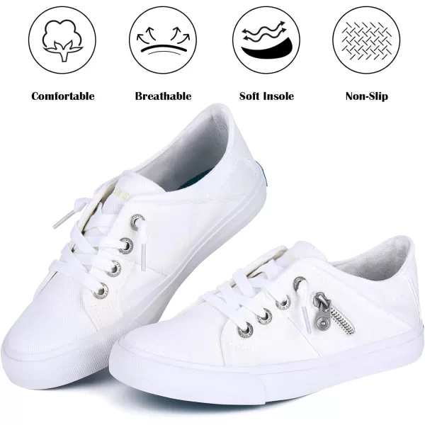 JENN ARDOR Women Sneakers Low Top Slip On Fashion Shoes Lace up Canvas Flats Walking Running ShoesWhite