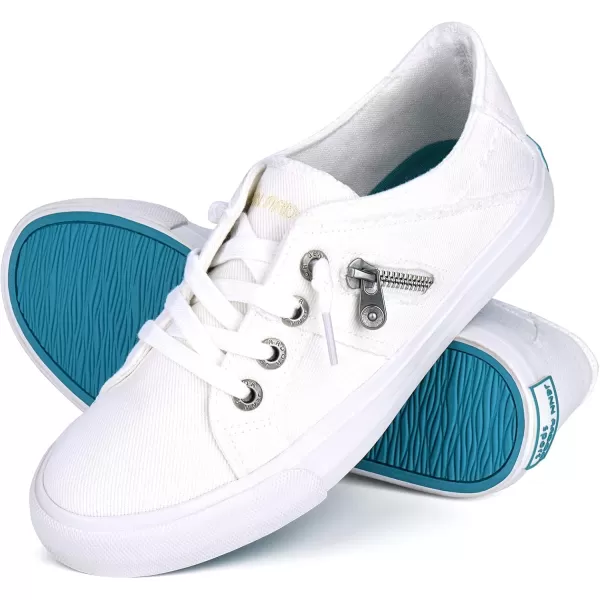 JENN ARDOR Women Sneakers Low Top Slip On Fashion Shoes Lace up Canvas Flats Walking Running ShoesWhite