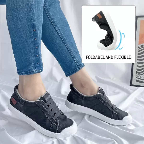 JENN ARDOR Womens Canvas Sneaker Slipons Loafers Shoes for Womens Fashion Casual Canvas Round Toe Soft Comfortable Walking FlatsDark Grey